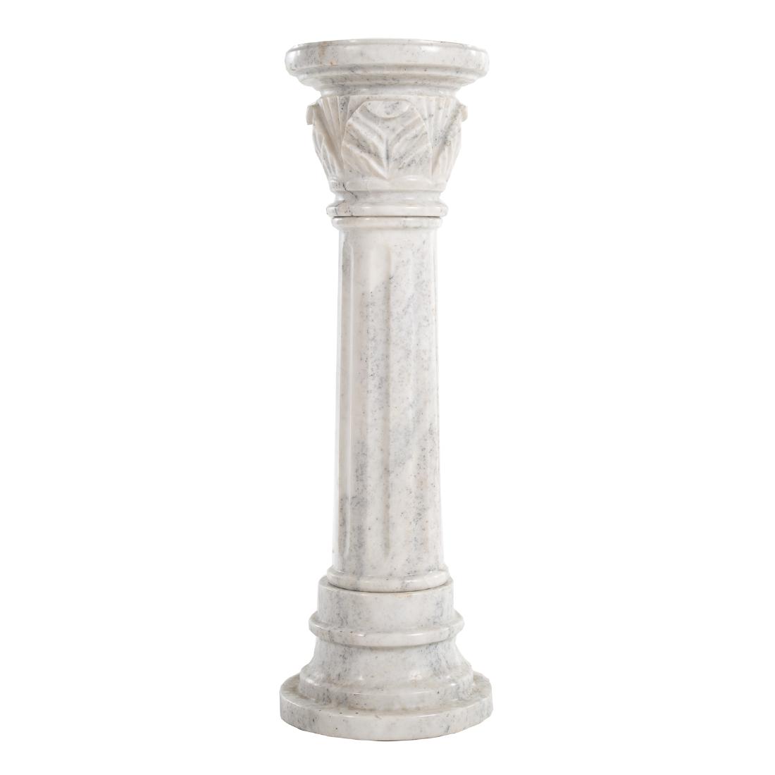 Contemporary carved white marble columnar pedestal (1 of 3)
