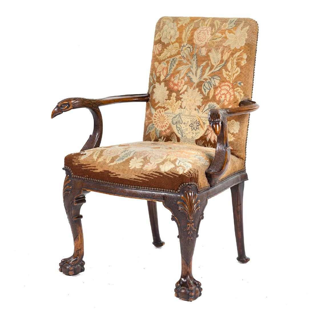 George II style walnut upholstered armchair (1 of 6)