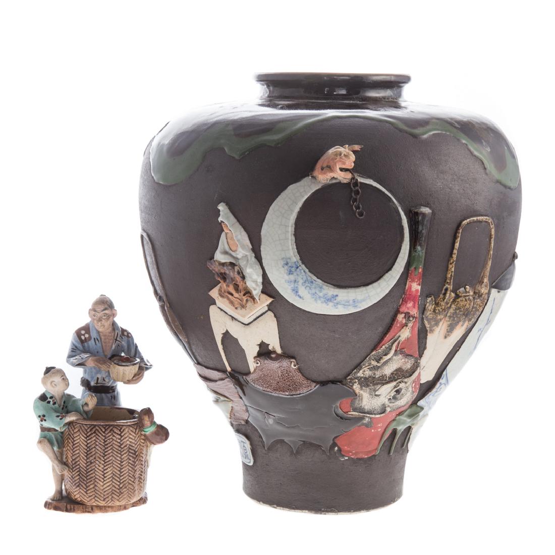 Japanese Sumida Gawa vase and figure group (1 of 5)