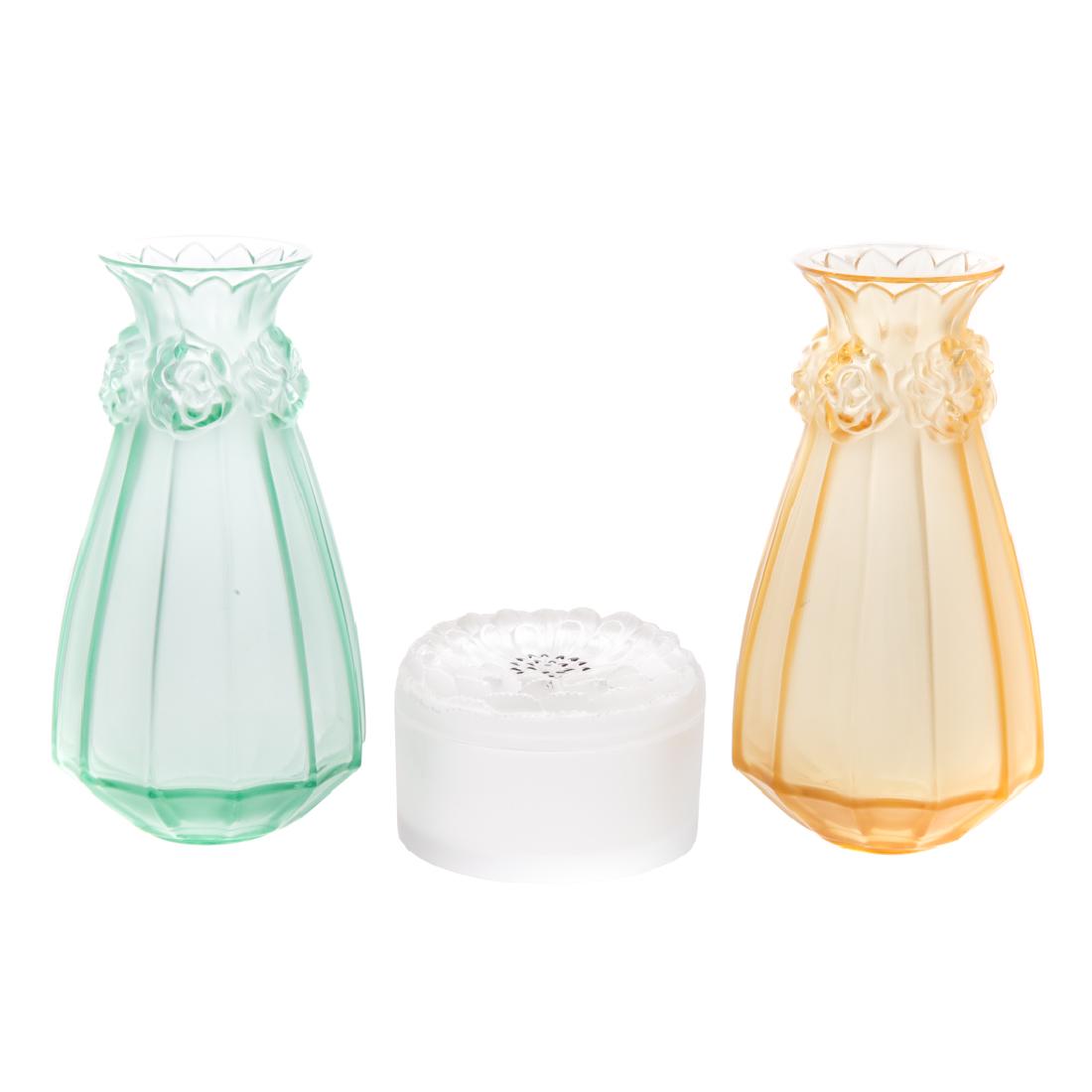 2 Lalique crystal Oiellets vases and a vanity jar (1 of 6)