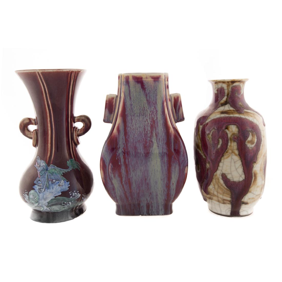 Three Chinese flambe porcelain vases (1 of 6)