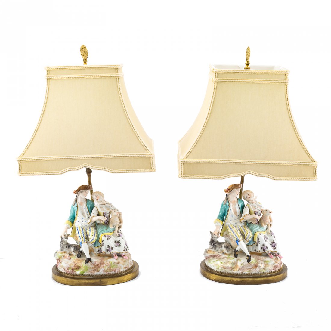 Pair Meissen style porcelain figural lamps (1 of 6)