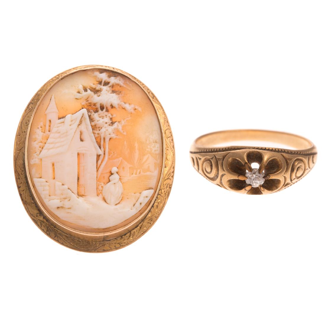 A Victorian Diamond Ring & Cameo in 14K (1 of 8)