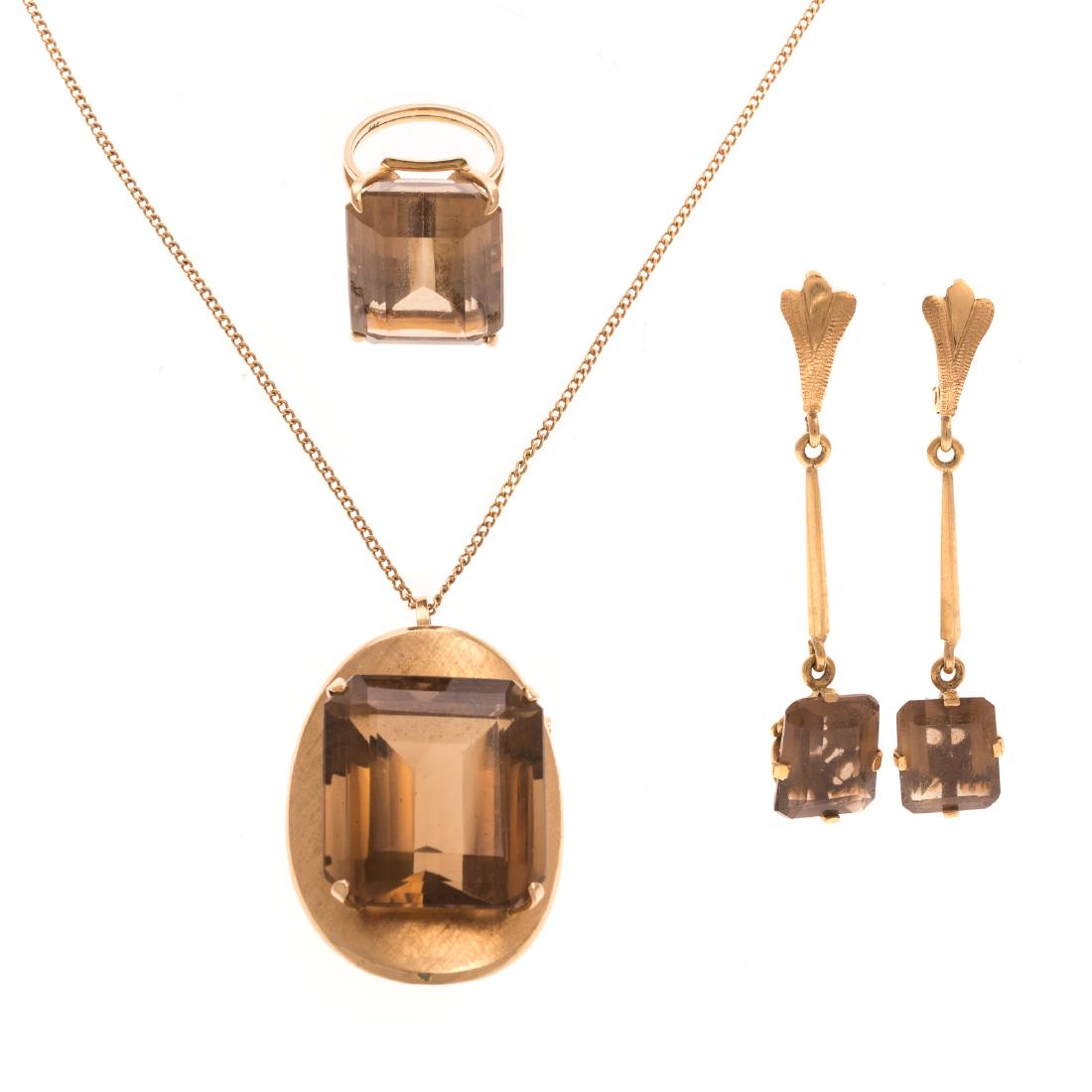 A Lady's 18K Smokey Quartz Suite of Jewelry (1 of 9)