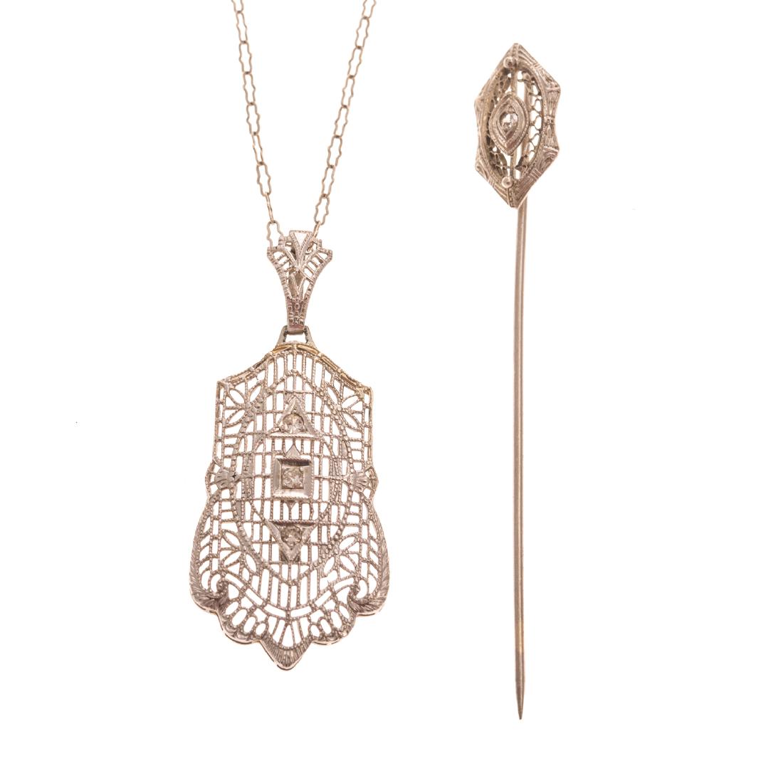 A Vintage Filigree Necklace & Stick Pin in 14K (1 of 4)