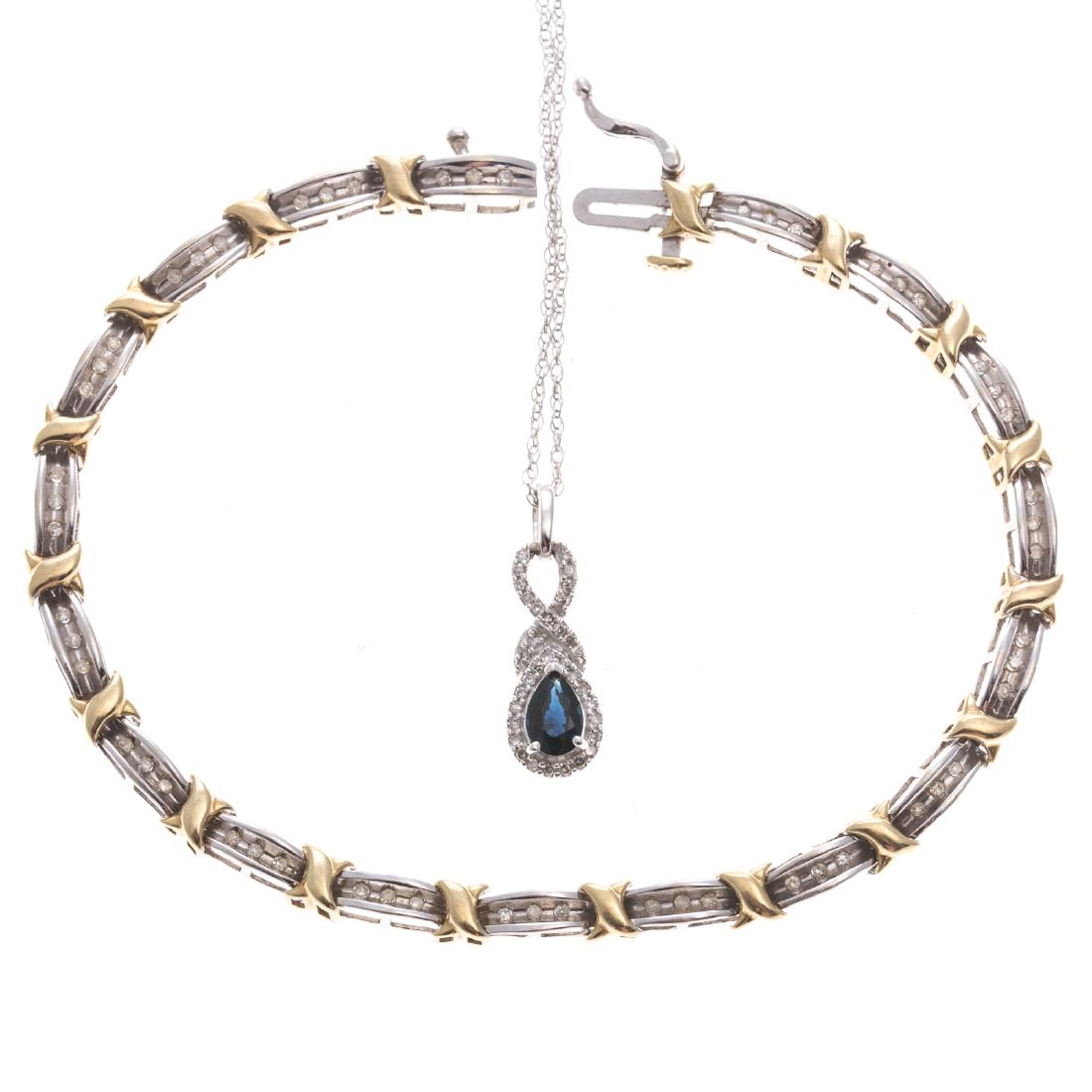 A Diamond Bracelet & Sapphire & Diamond Pendant (1 of 5)