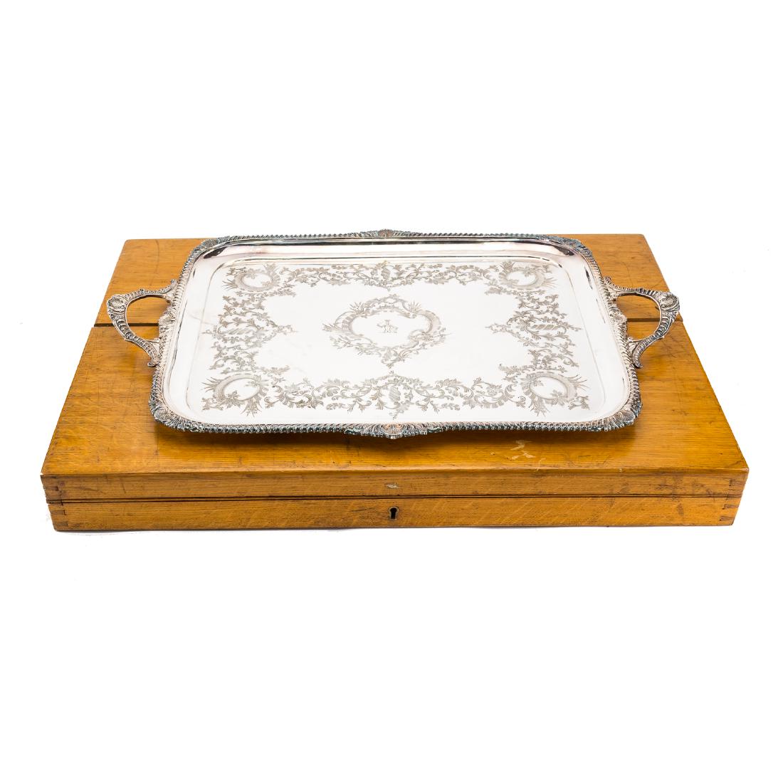 Victorian sterling serving tray in fitted box (1 of 9)
