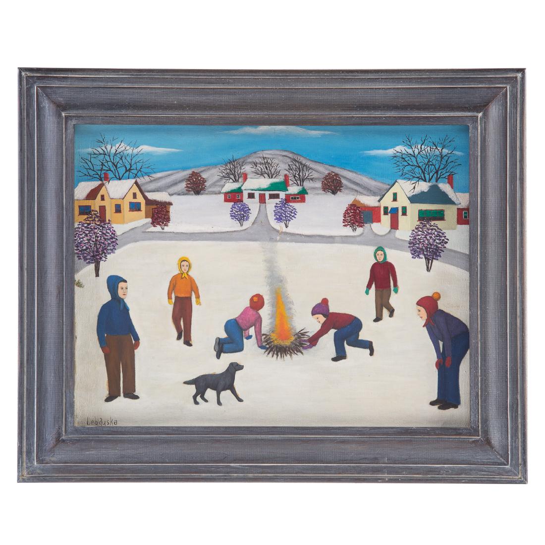 Lawrence H. Lebduska. Winter Bonfire, oil (1 of 3)