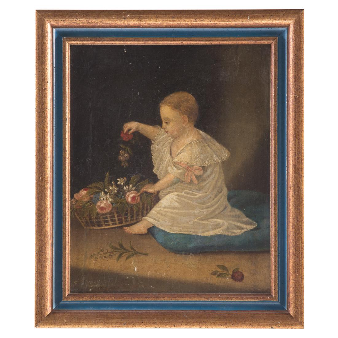 Frantisek Hochelber. Child with Flower Basket, oil (1 of 4)