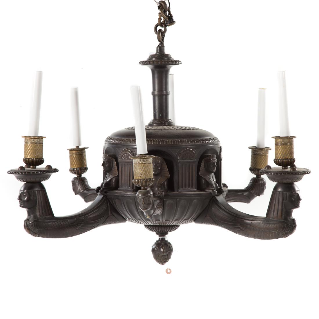 Egyptian Revival bronze six light chandelier (1 of 6)