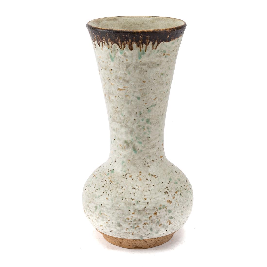 Guido Gambone. Ceramic vase: (Italian, 20th century). With cream glaze and brown accents, signed "Gambone, Italy," with donkey mark, 14 in. H.