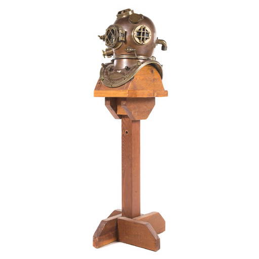 Reproduction Navy Diving Helmet/wood Display Stand
