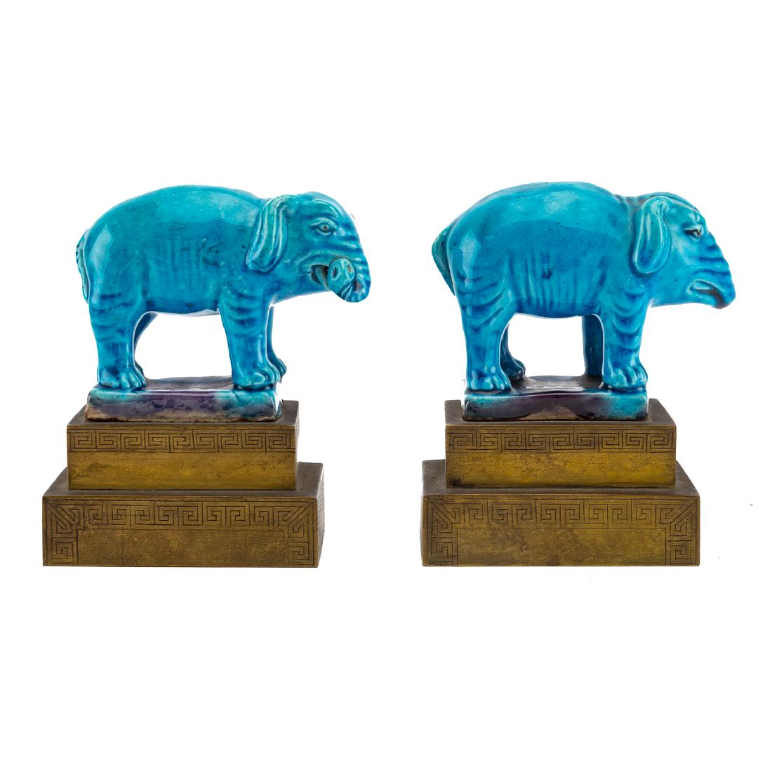 Pair of Chinese Export blue celadon elephants (1 of 6)