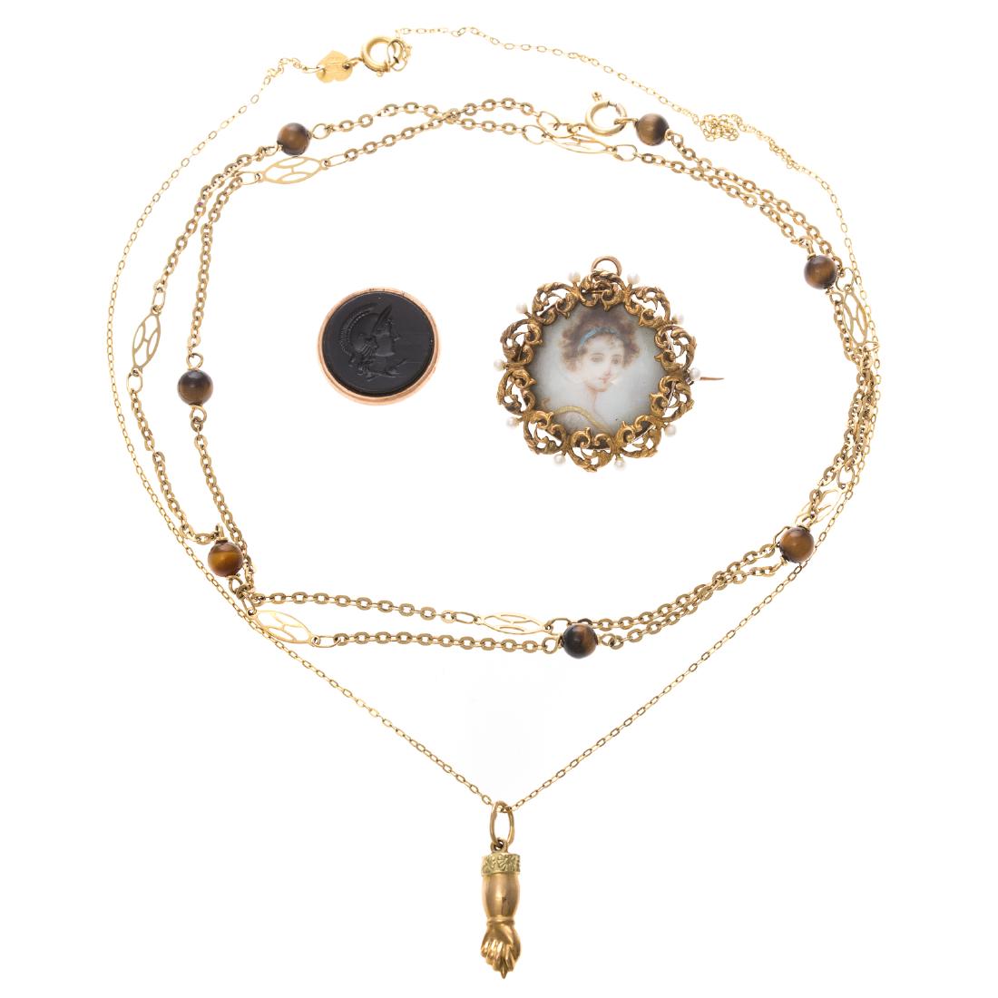 A Pair of Lady's Gold Necklaces and Pins (1 of 7)