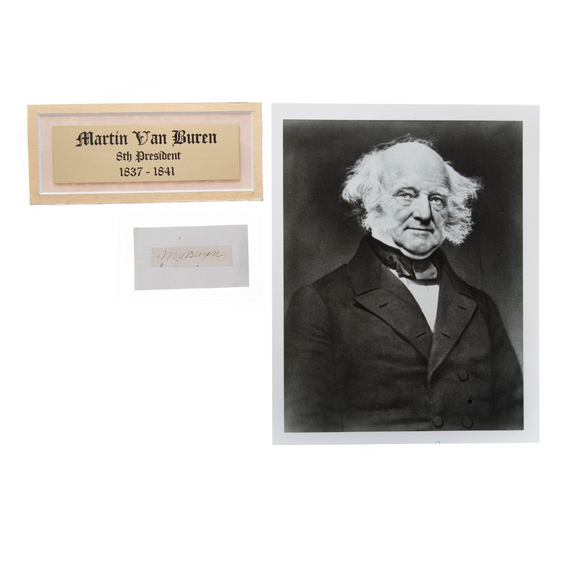 Martin Van Buren signature: (1782-1862) 8th President of the United States, clipped signature, with photo and engraved brass name plaque