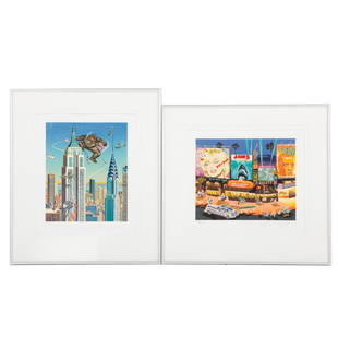 Hiro Yamagata. Two serigraphs from "Four Cities": (Japanese/American, b. 1948). 1985, 1. "New York," pencil signed, "Hiro Yamagata" lr, Martin Lawrence Limited Edition blind stamp, ll, ed. 523/1000, image size: 11 3/4 x 9 3/4 in., framed 2. "Los Ange