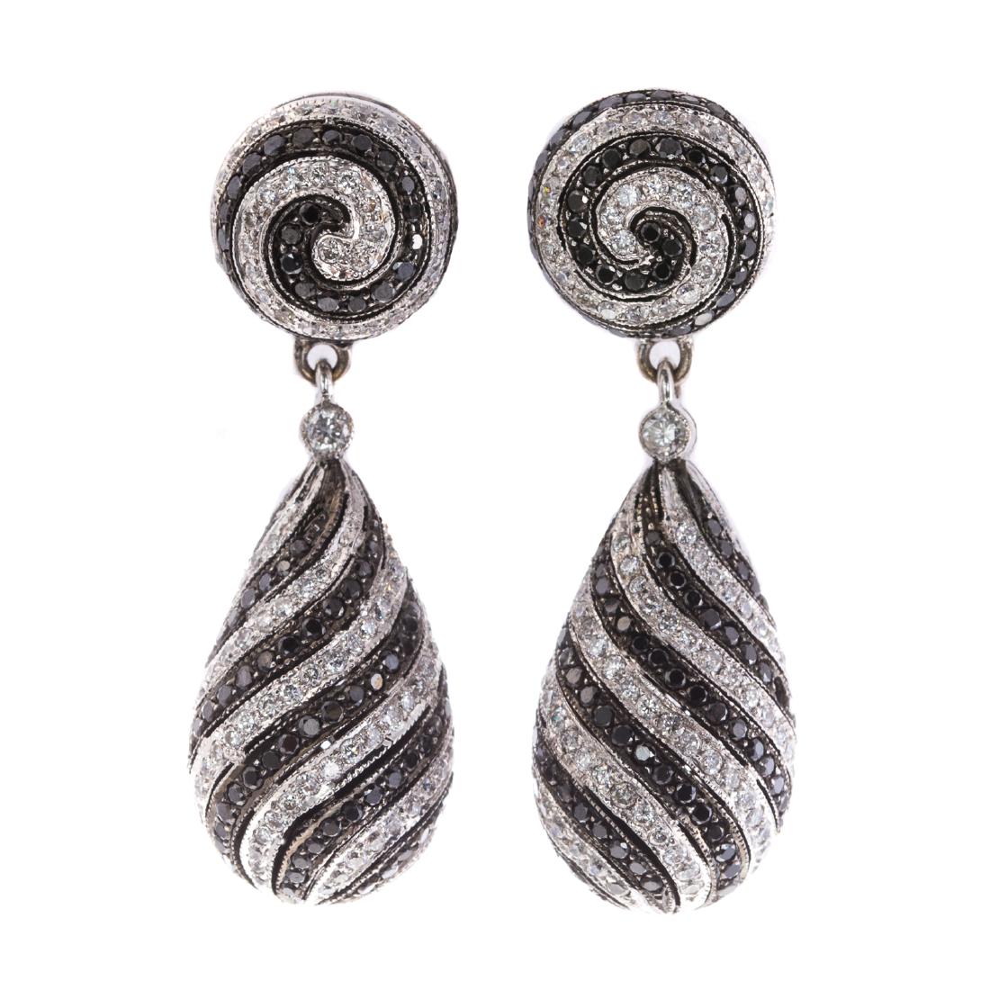 A Pair of Spiral Black & White Diamond Earrings (1 of 3)