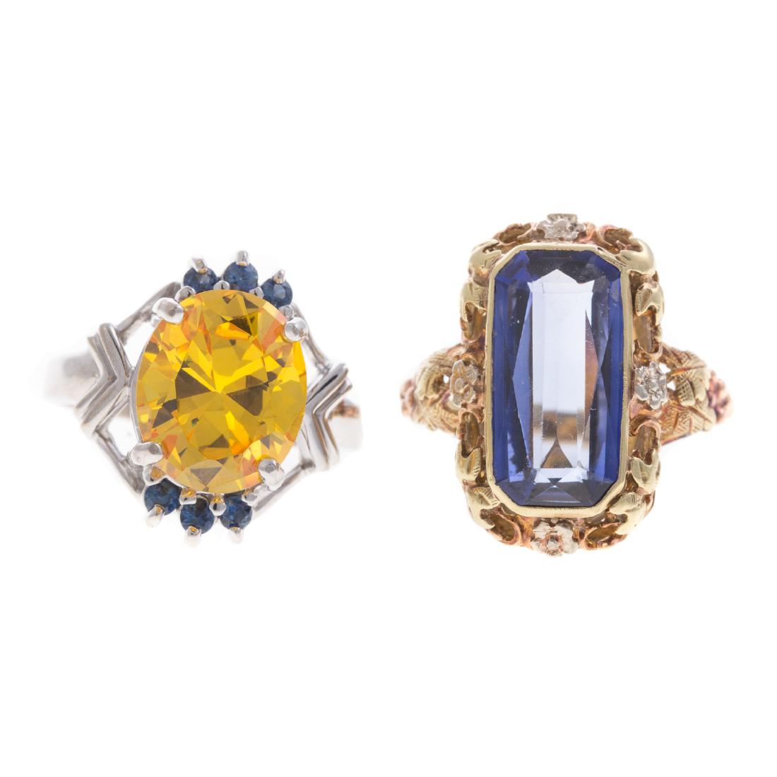 A Pair of Lady's Colored Gemstone Rings in Gold (1 of 6)