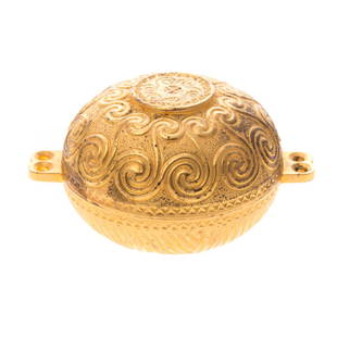 Ilias Lalaounis gilt sterling trinket box: circular shape, 3 3/8 in. Diam., 2 3/8 in. H., no monogram, 4.50 ozt.