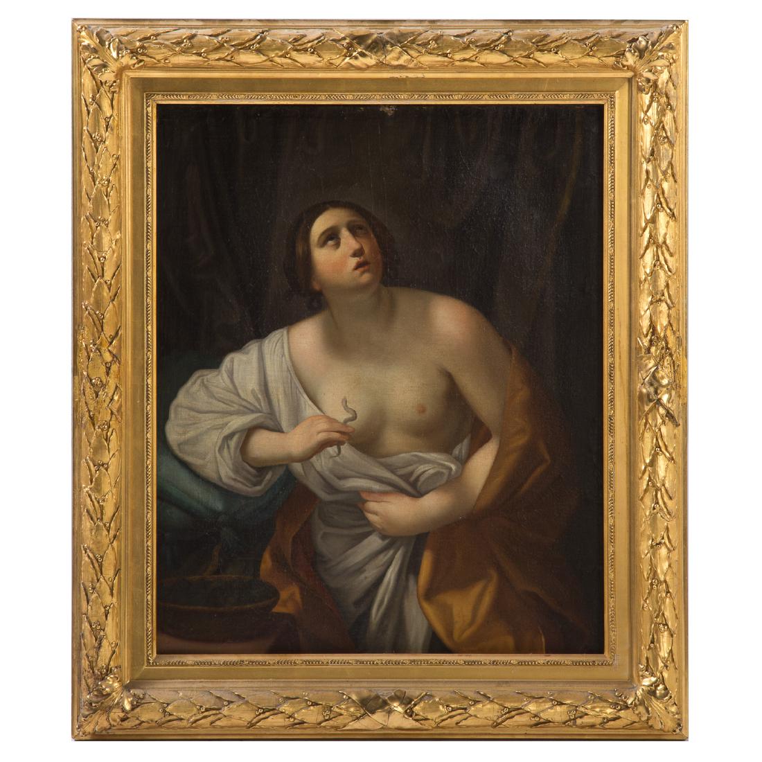 After Guido Reni. Death of Cleopatra, oil: 19th century copy after the original. Oil on canvas, unsigned, 28 3/4 x 23 in., framed