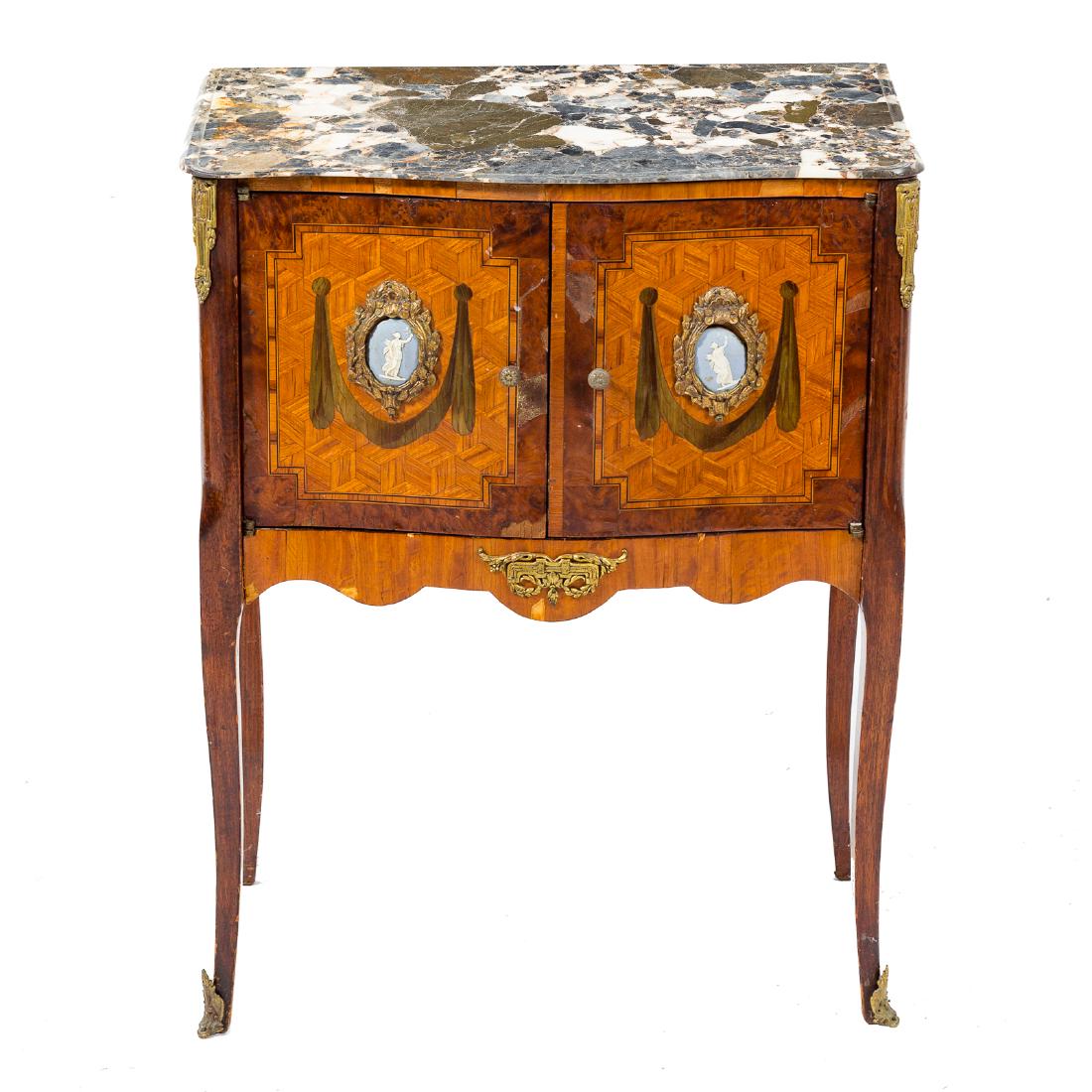 Louis XV style inlaid marble top commode (1 of 6)