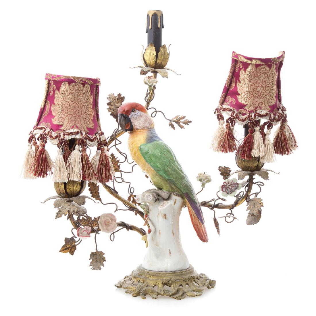 Rococo style porcelain parrot lamp (1 of 8)