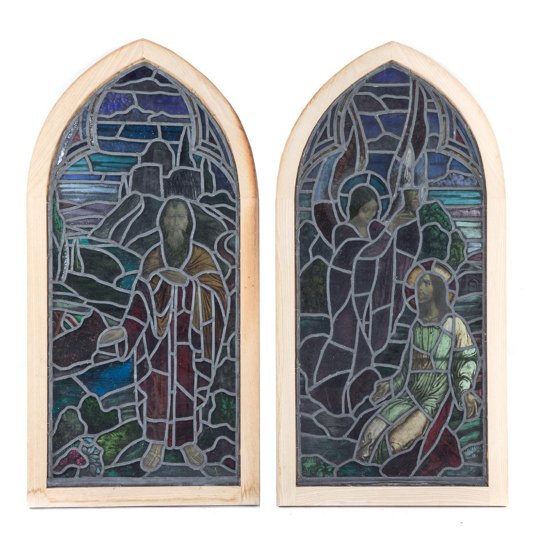 Pair Continental leaded/stained glass windows (1 of 5)