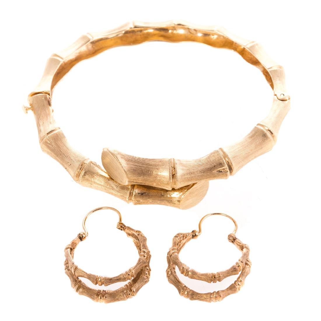 A Lady's 14K Bamboo Bangle & Hoop Earrings (1 of 5)
