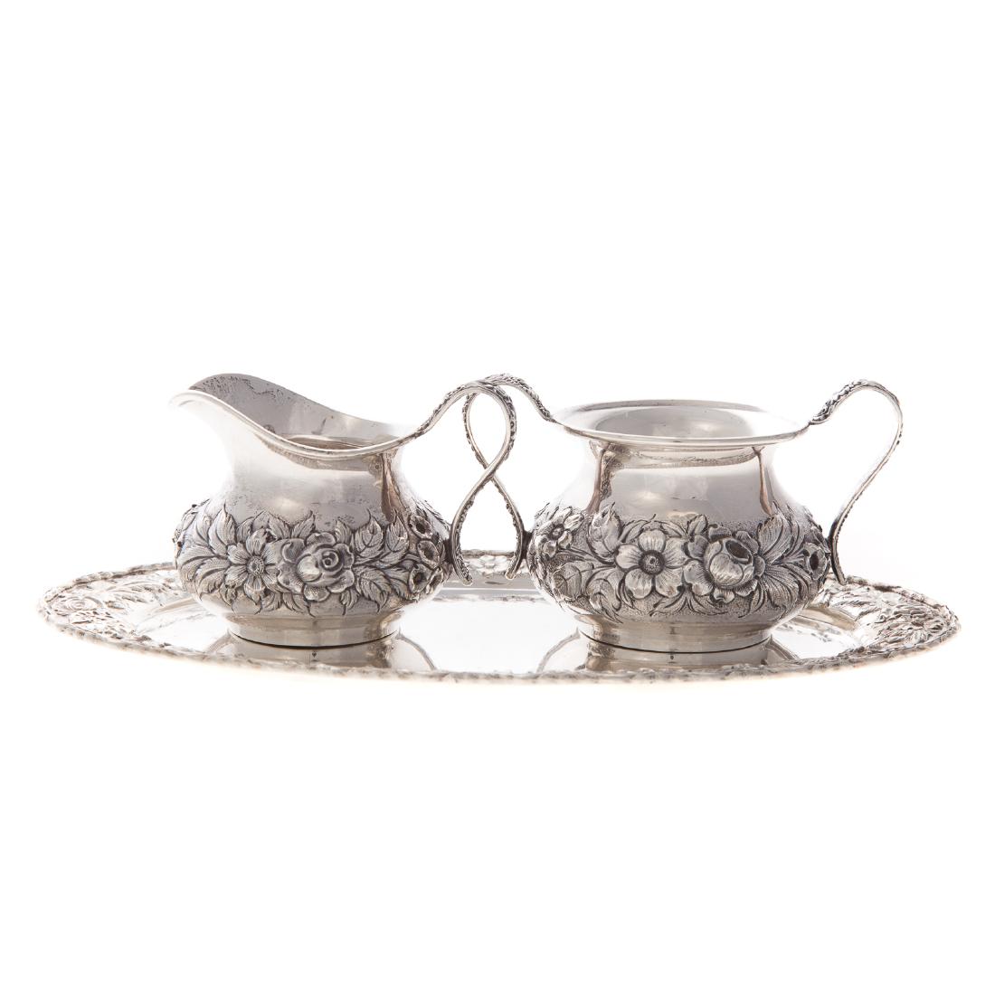 Kirk repousse sterling creamer sugar & tray (1 of 8)