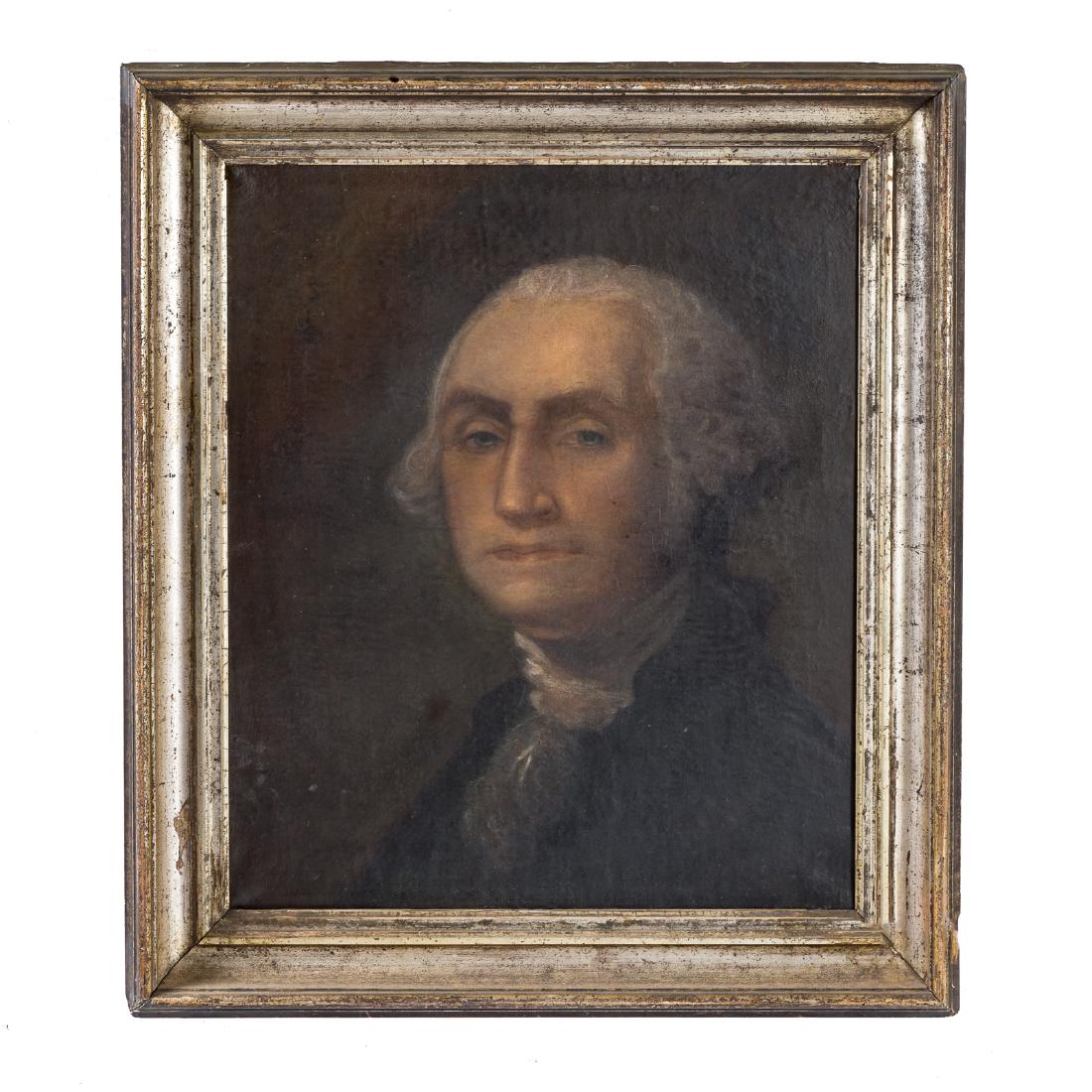 After Gilbert Stuart. George Washington, oil: Mid 19th century, after the portrait of Washington known as "The Athenaeum" of 1796. Oil on canvas, unsigned, 21 1/4 x 18 1/4 in., framed; From the Estate of Charles E. Scarlett, Jr., contents of Whit