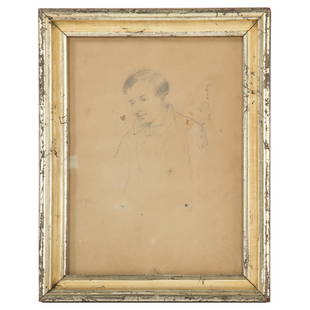 American School, 19th c. Portrait of a Boy: Possibly Alfred Jacob Miller (American, 1810-1874). Graphite on paper, initialed "J.A.M." lr, dated 1832 ll, inscribed illegibly ul, inscribed on verso on backing board "...a self portrait of "Jake" M