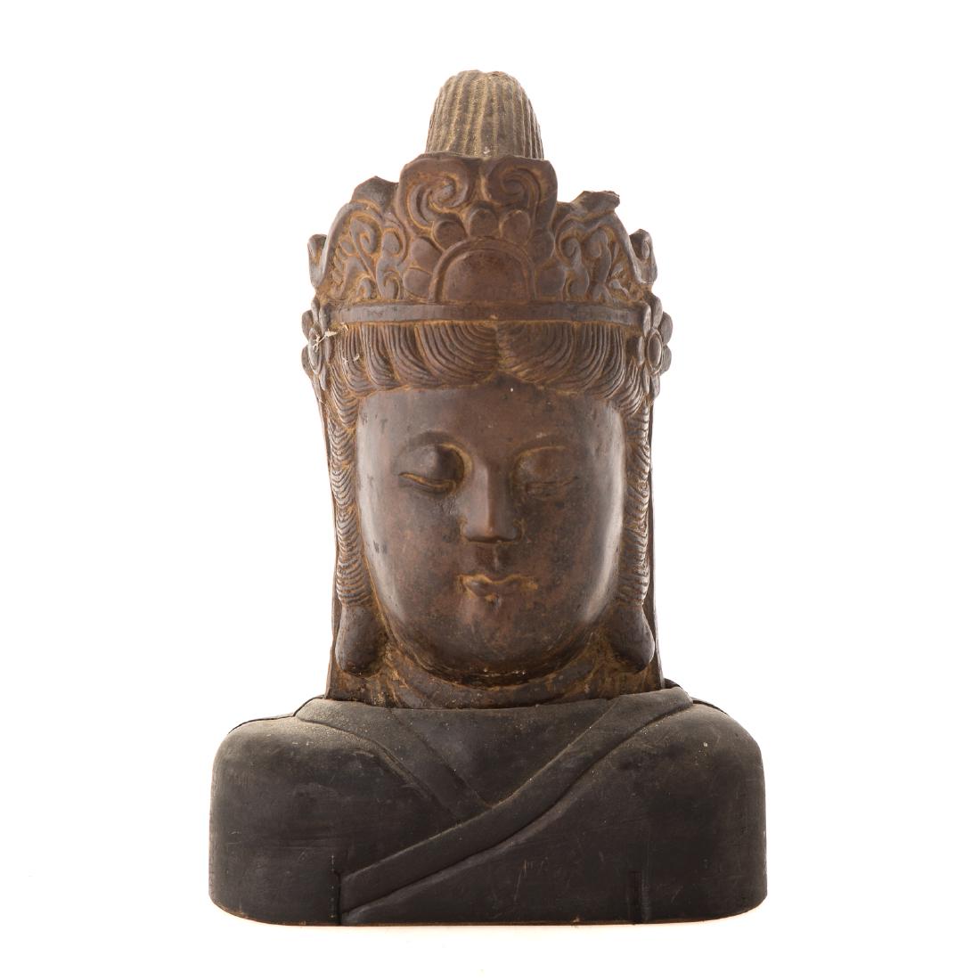Japanese cast iron and wood Buddha bust (1 of 5)