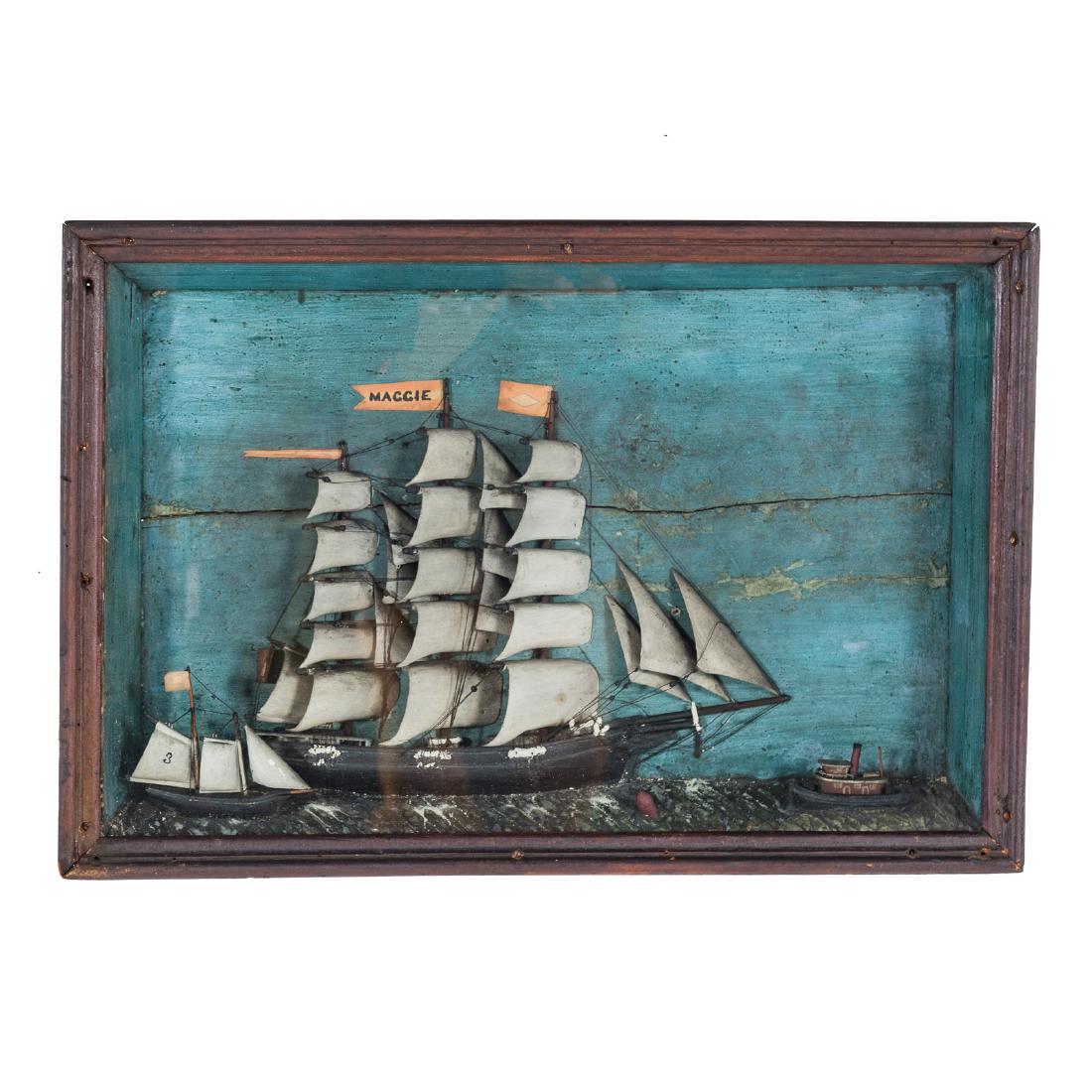 American painted wood and cloth ship diorama (1 of 6)