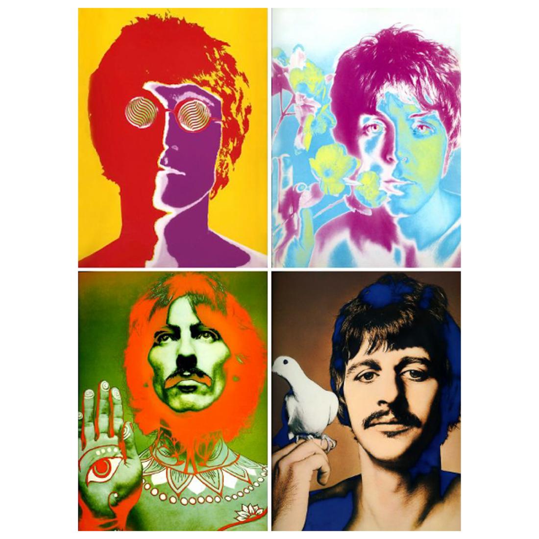 Richard Avedon. "The Beatles," offset lithographs: (American, 1923-2004). 1967, offset lithographs in color, portfolio of four individual prints, John Lennon, Paul McCartney, George Harrison, and Ringo Star, from the original 1967 printing, each print