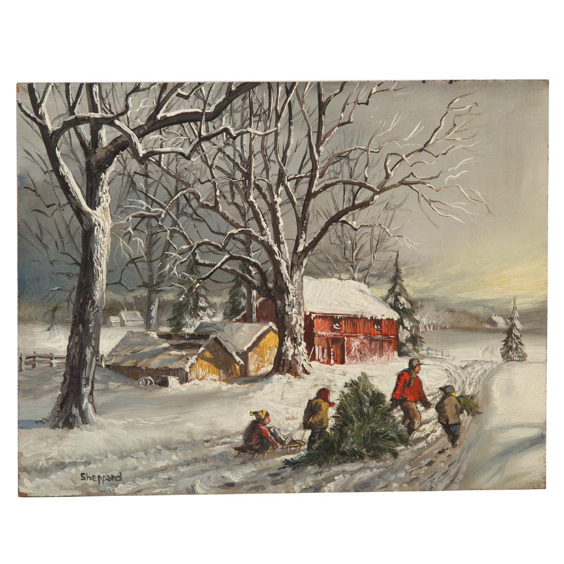 Joseph Sheppard. "Xmas," oil on masonite (1 of 4)
