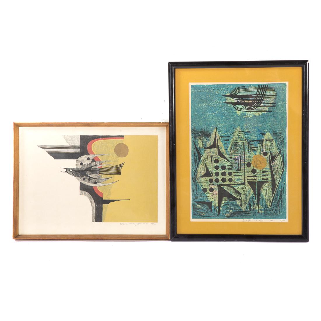 Fumio Fujita. Two color woodblocks, framed (1 of 7)