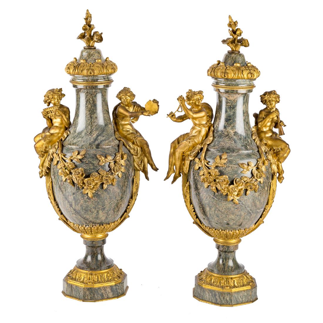 Pair Louis XVI style marble and bronze castlettes (1 of 5)
