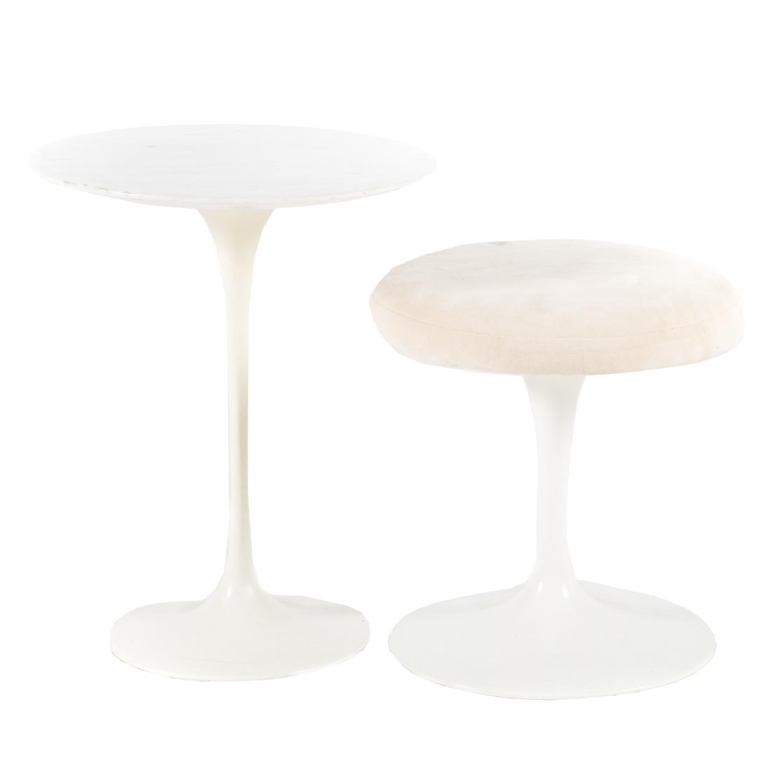 Saarinen marble top side table and stool (1 of 3)