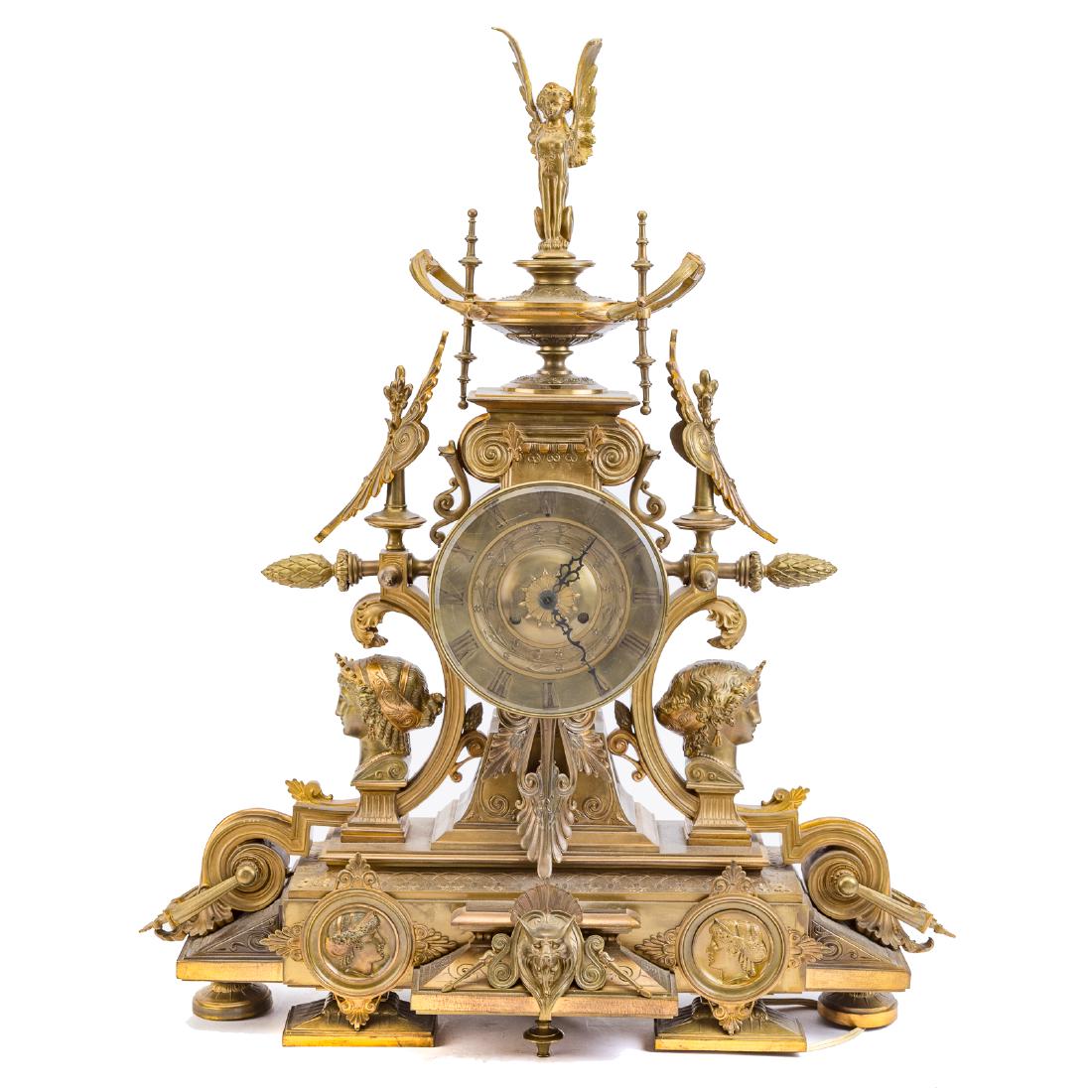 Etruscan Revival gilt-metal figural mantel clock (1 of 7)
