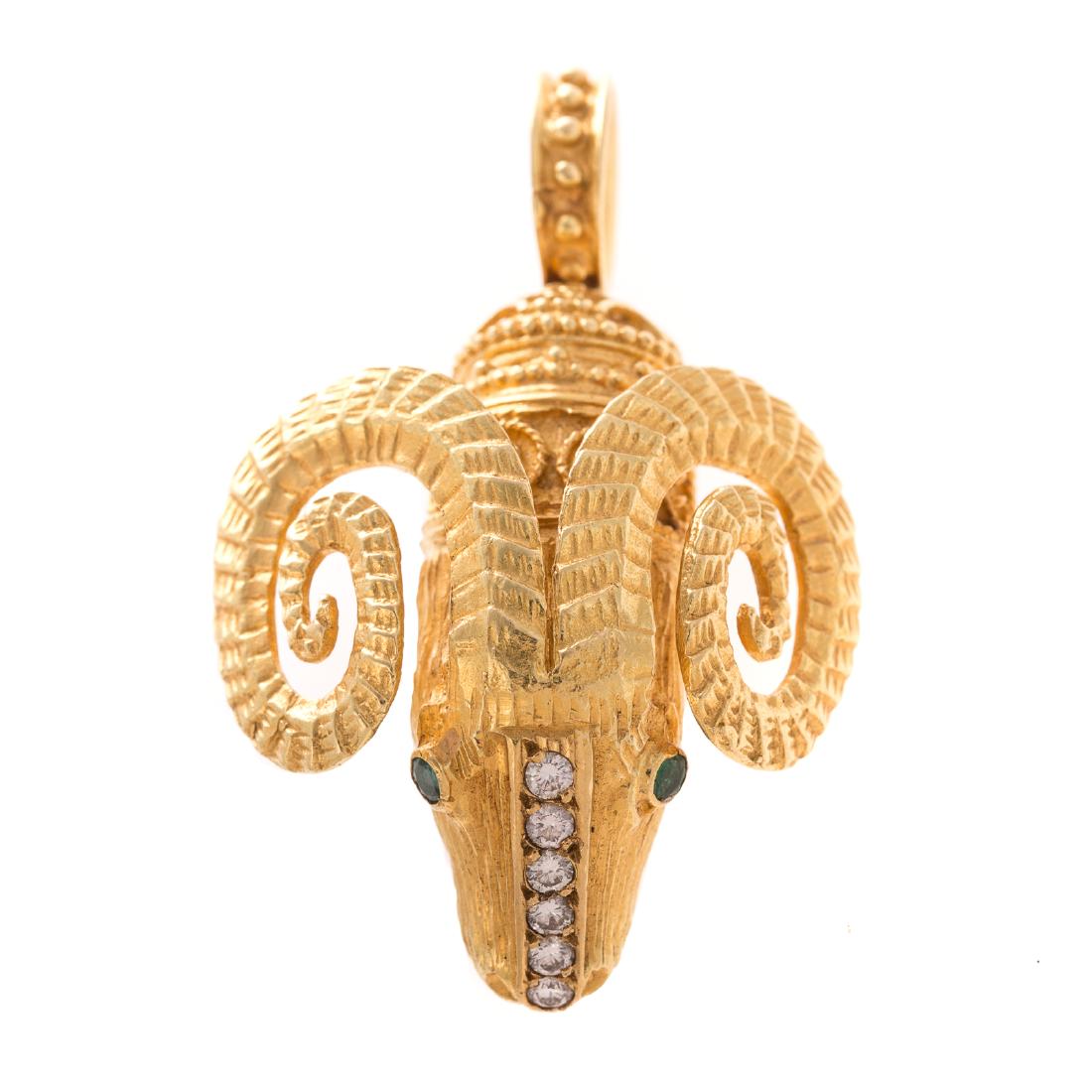 A Ladies 18K & Diamond Ram's Head Pendant (1 of 4)