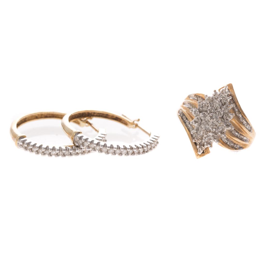 A Pair of Diamond Hoops and Cluster Ring in Gold (1 of 7)
