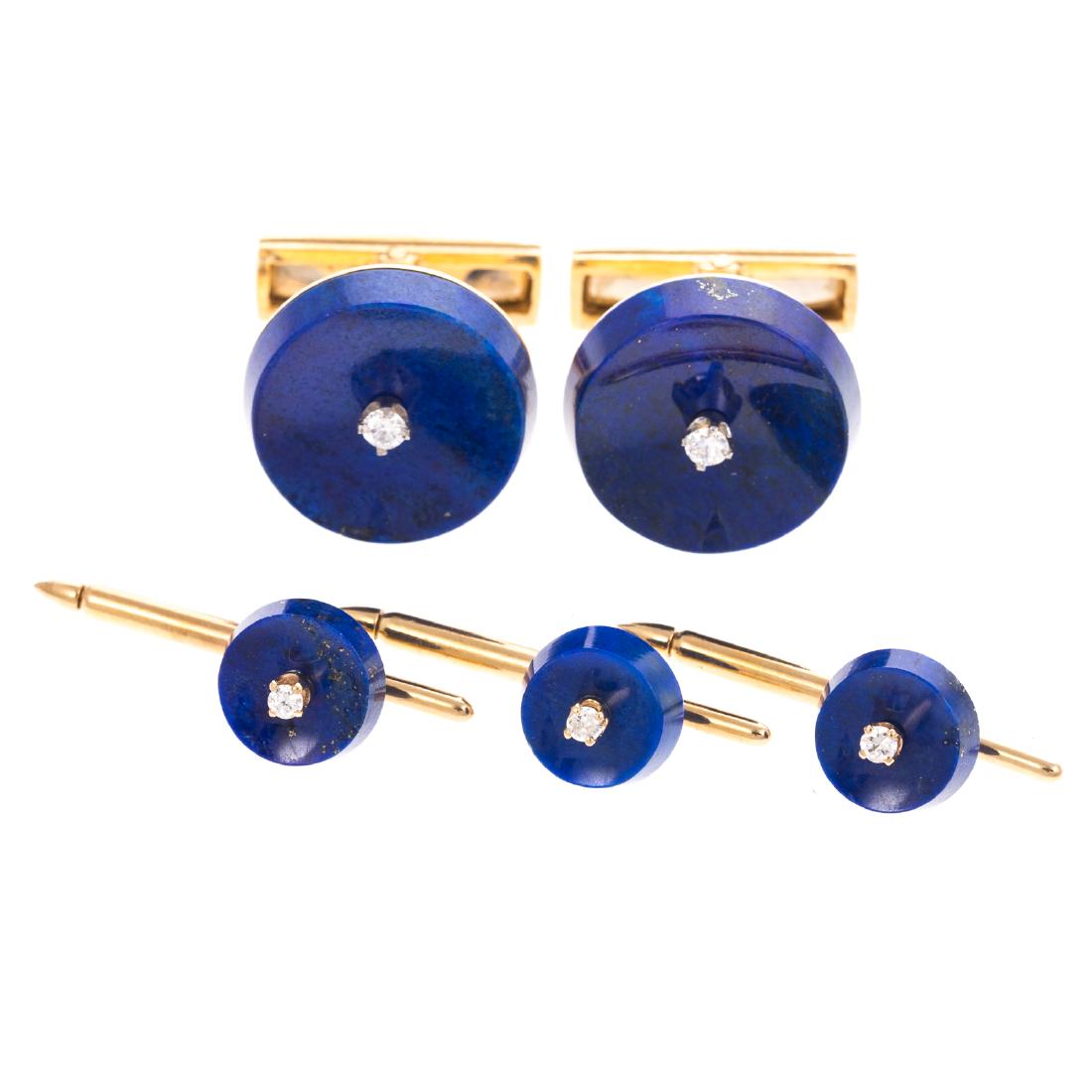 A Set of 18K Lapis & Diamond Cufflinks and Suds (1 of 4)