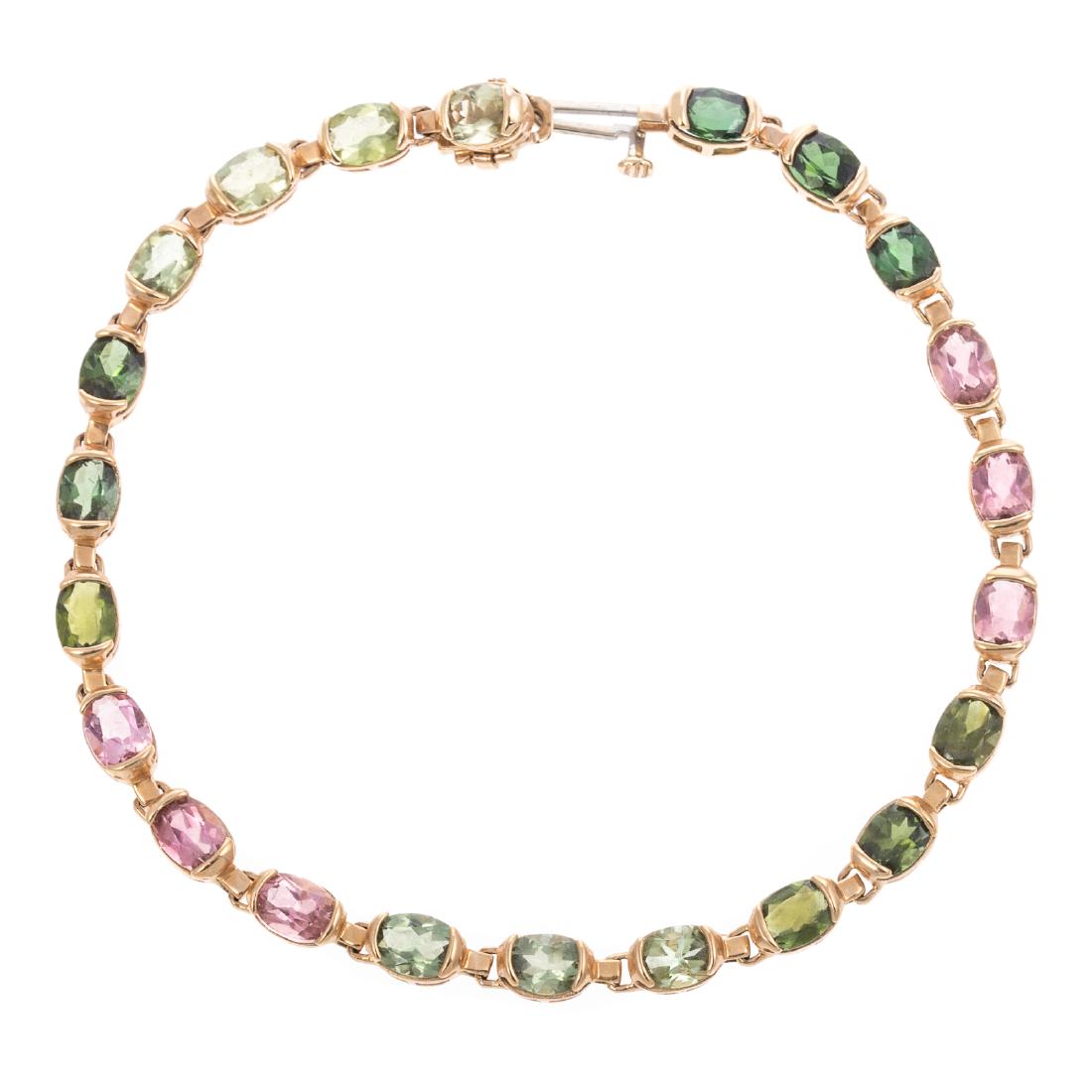 A Ladies Pink and Green Tourmaline Bracelet in 14K (1 of 4)