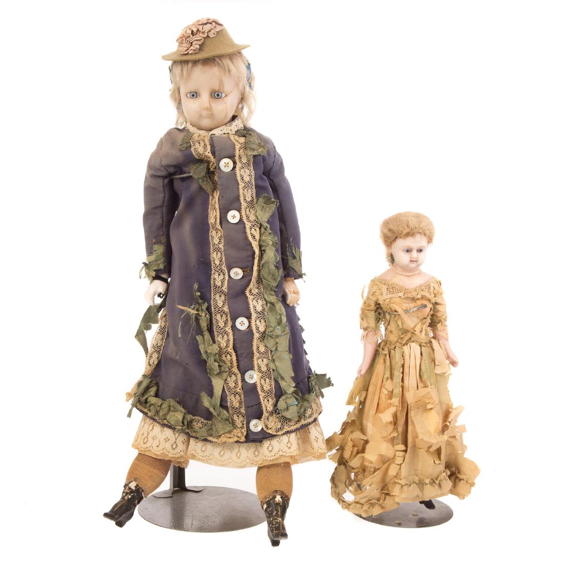 Two wax head dolls with inset glass eyes (1 of 6)