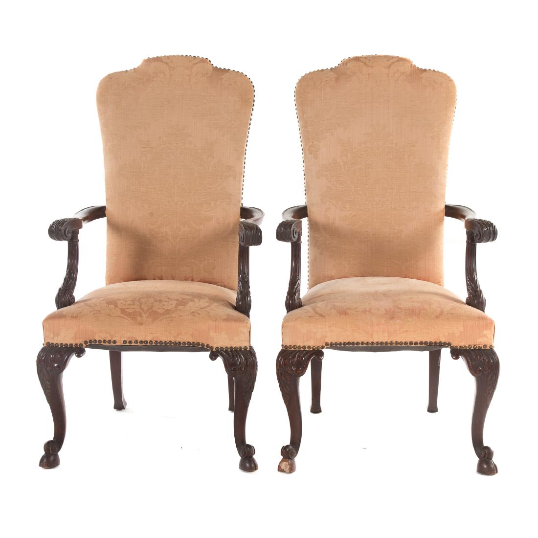 Pr. Continental carved mahogany dinning arm chairs (1 of 5)