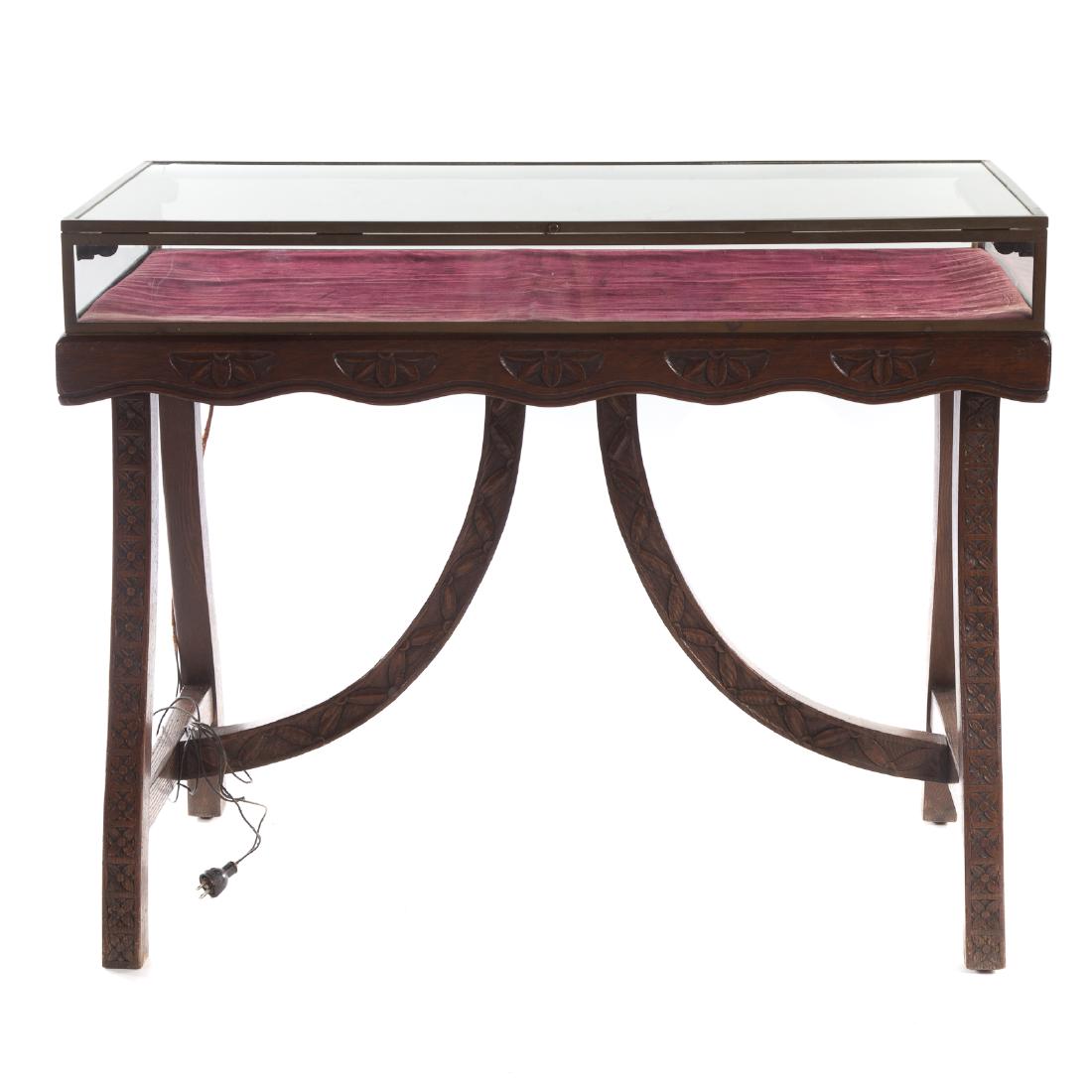 Russian oak chip carved glass & brass vitrine (1 of 4)