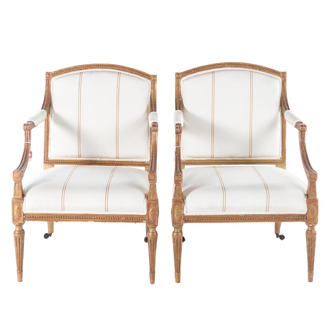 Pair George III gilt wood upholstered fauteuils (1 of 4)