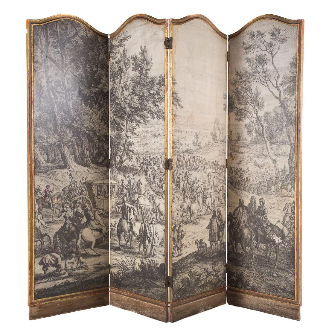 Louis XIV style painted & gilt four panel screen (1 of 4)