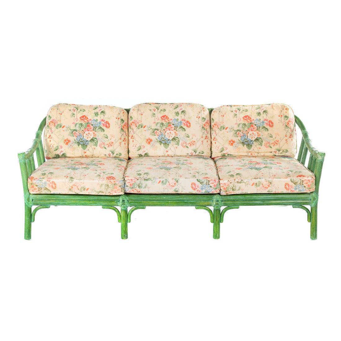 McGuire bamboo & rattan green stain settee (1 of 5)