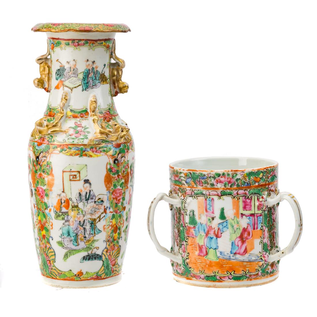 Chinese Export Rose Medallion loving cup & vase (1 of 5)